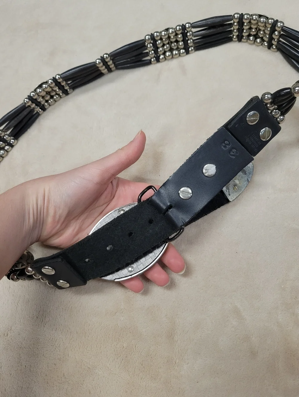 Cactus Mountain Nashville Handcrafted Beaded Bone Belt | Vintage Western 38